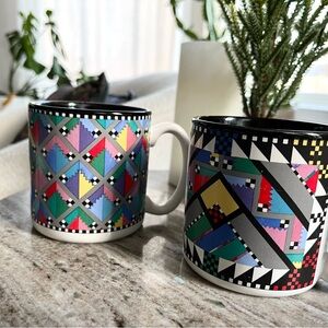 Vintage Colorful Geometric Pattern Mugs - Set of 2